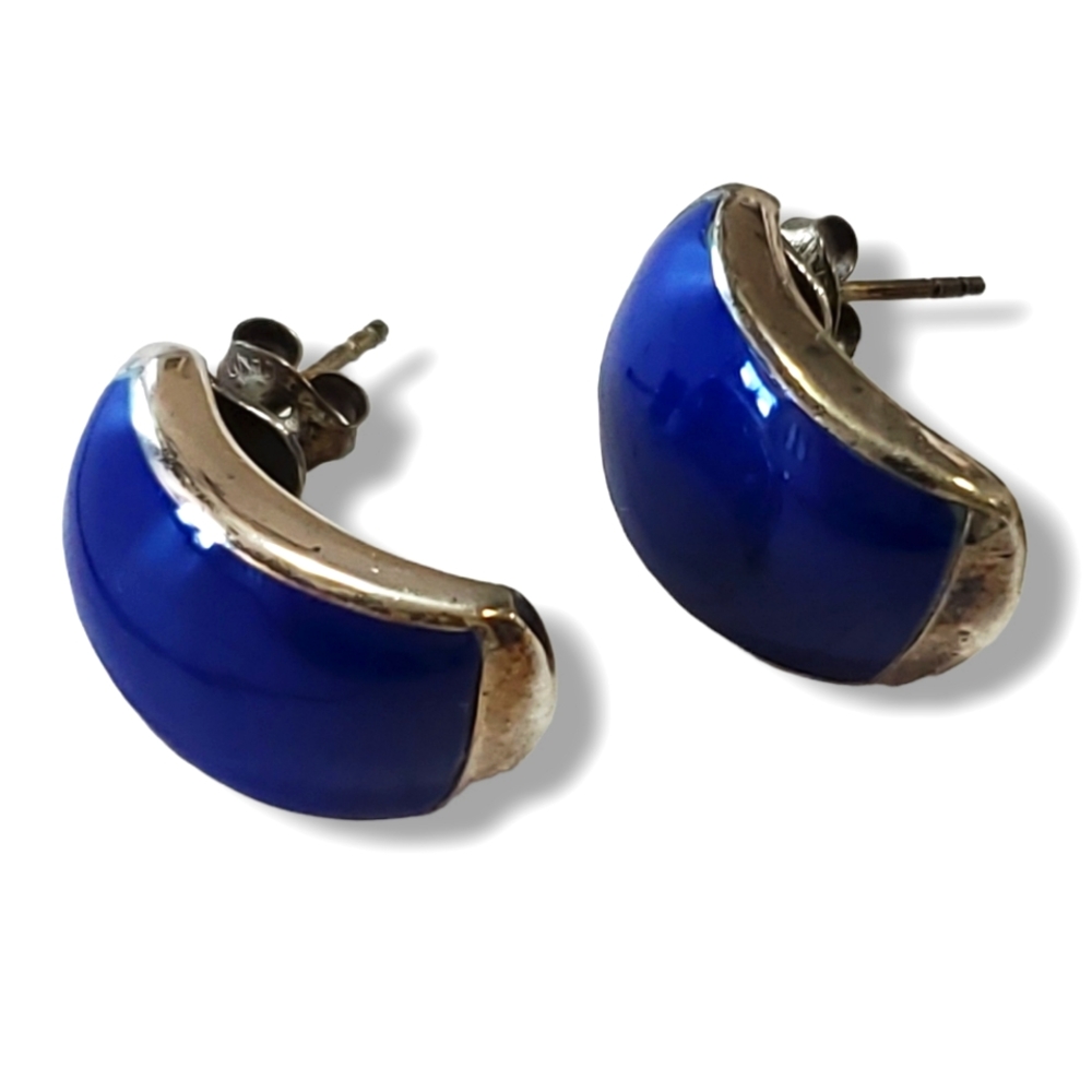 Sterling Silver Blue Enamel Earrings